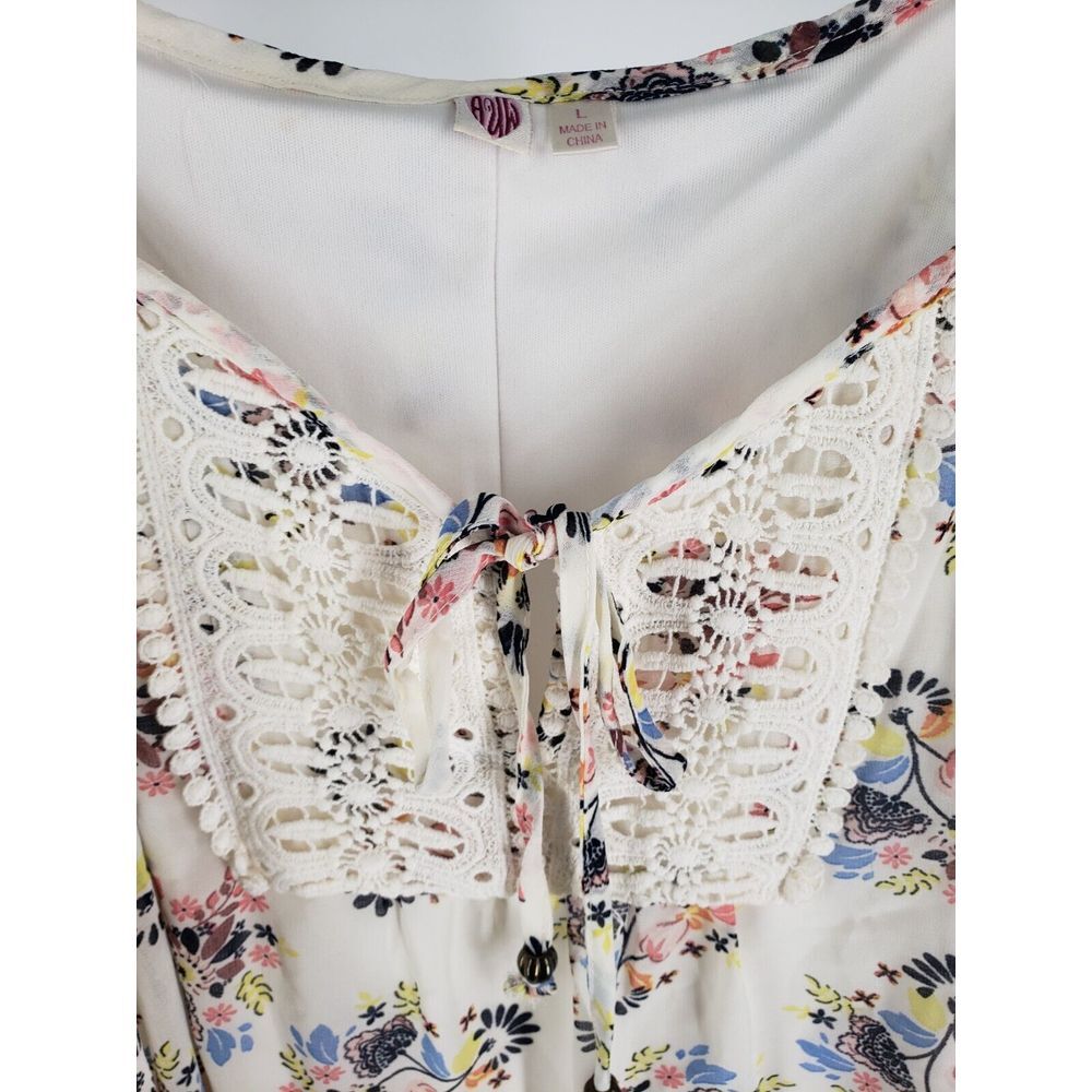 AUW Blouse Tank Top Dress Lave Accent Floral Dual Tone Multicolor Size L - Picture 2 of 10